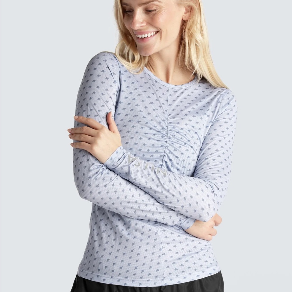 Planet Nusa Women's Light Blue Patterned Long Sleeve Workout Top - New!